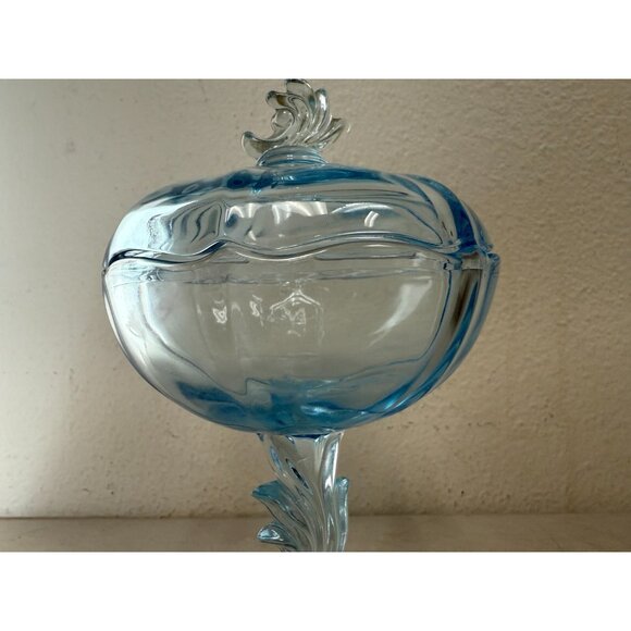 Vintage Empoli Italian Blue Glass Compote – Lidded Pedestal Candy Dish MCM - Picture 4 of 10